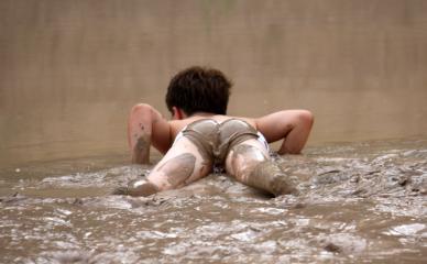 Robert just slides in the mud