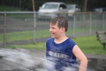 Robert watches the spray