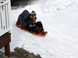 Catskills - Nancy & Shiela sled down the hill